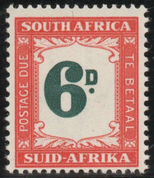 SOUTH AFRICA 1948-9 6d POSTAGE DUE UMM. SACC 37. CAT R600.(SACC 2015)