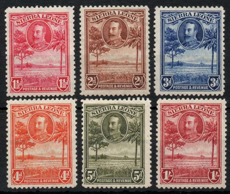 Sierra Leone 1932 KGV Definitive part set lightly mounted mint. SG 157-161 + 163. Cat £17,85. (2022)