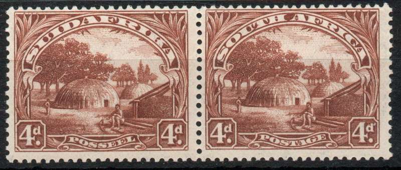 South Africa 1927 London Pictorial 4d pair lightly mounted mint. SACC 35. Cat R600 (2023-25)