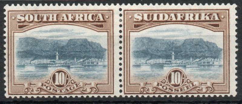 South Africa 1927 London Pictorial 10/- pair lightly mounted mint. SACC 39. Cat R5500 (2023-25)