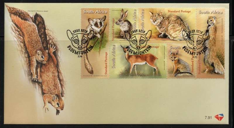 South Africa 2005 `Small Indigenous Animals` set of 6 on FDC 7.91. SACC 1731-37. Cat R75 (2023-25)