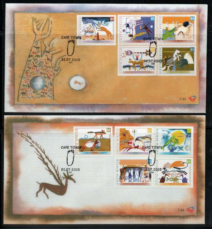 South Africa 2005 Folk lore & legends set of 10 on 2 FDC`s 7.93 & 7.94. Cat R170 (2023-25)