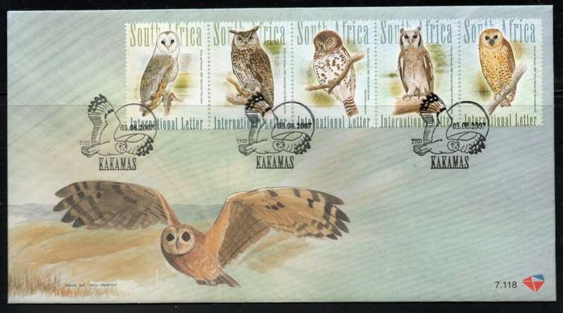 South Africa 2007 Owls set of 5 on FDC 7.118. SACC 1818-22. Cat R130 (2023-25)