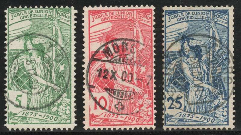 SWITZERLAND 1900 `UPU 25th ANNIV` SET OF 3 VERY FINE USED. SG 189-191. CAT 50 POUNDS.