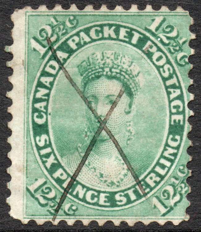 Canada 1859 QV 12½c pale yellow-green fine used. SG 40. Cat £70. (2022)