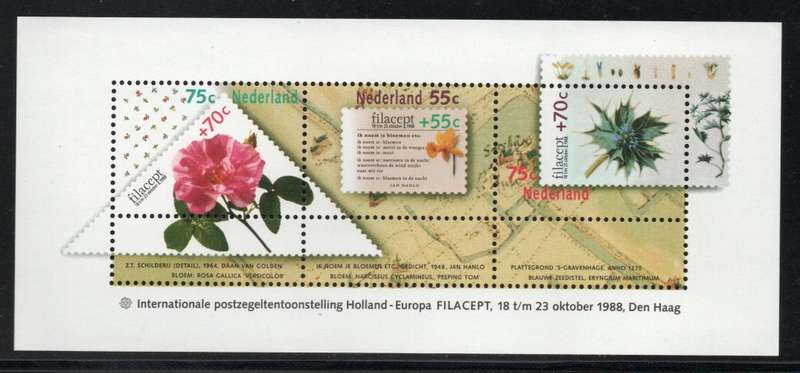 Netherlands 1988 `Filacept` European Stamp Exhibition. Flowers MS umm. SG MS 1542. Cat £5. (2012)