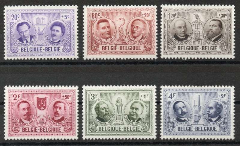 Belgium 1957 Cultural Fund. Belgian Celebrities set of 6 heavy mm. SG 1604-1609. Cat £11,55 (2012)