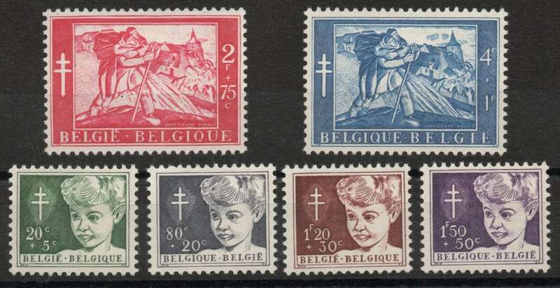 Belgium 1954 Anti-T.B. and other Funds set of 6 mounted mint. SG 1543-1548. Cat £52,45 (2012)