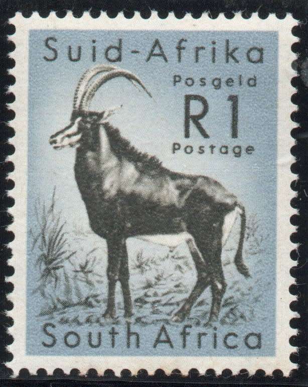 South Africa 1961 Definitive R1 Sable Antelope unmounted mint. SACC 196. Cat R500 (2023-25)