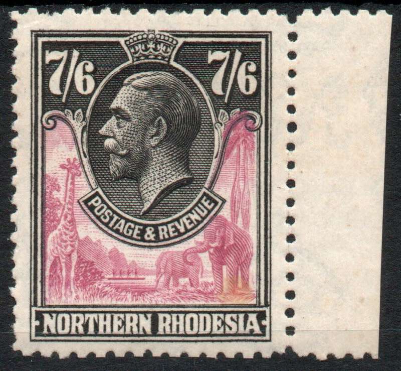 Northern Rhodesia 1925 Definitive 7/6d lightly mounted mint but stain. SACC 15. Cat R2500 (2023-25)