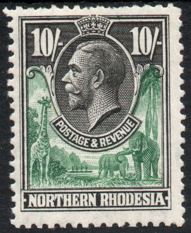 Northern Rhodesia 1925 Definitive 10/- very lightly mounted mint. SACC 16. Cat R1500 (2023-25)