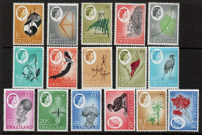 SWAZILAND 1962 DEFINITIVE SET OF 16 MOUNTED MINT. SACC 89-104. CAT R1543.
