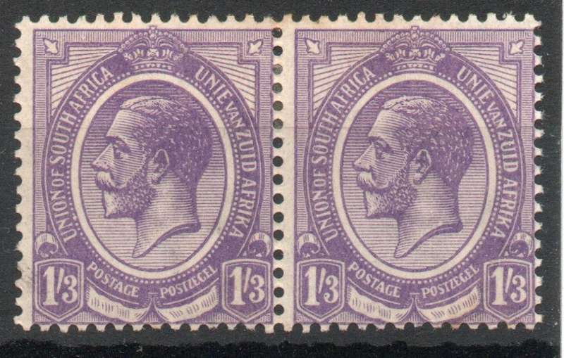 South Africa 1913 KGV 1/3d violet horizontal pair mounted mint. SACC 12. Cat R240. (2023-25)