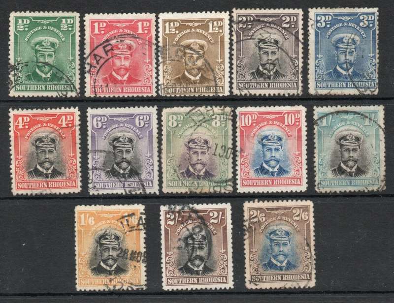 Southern Rhodesia 1924 KGV Admiral Defin short set of 13 fine used. SACC 1-13. Cat R 4134 (2023-25)