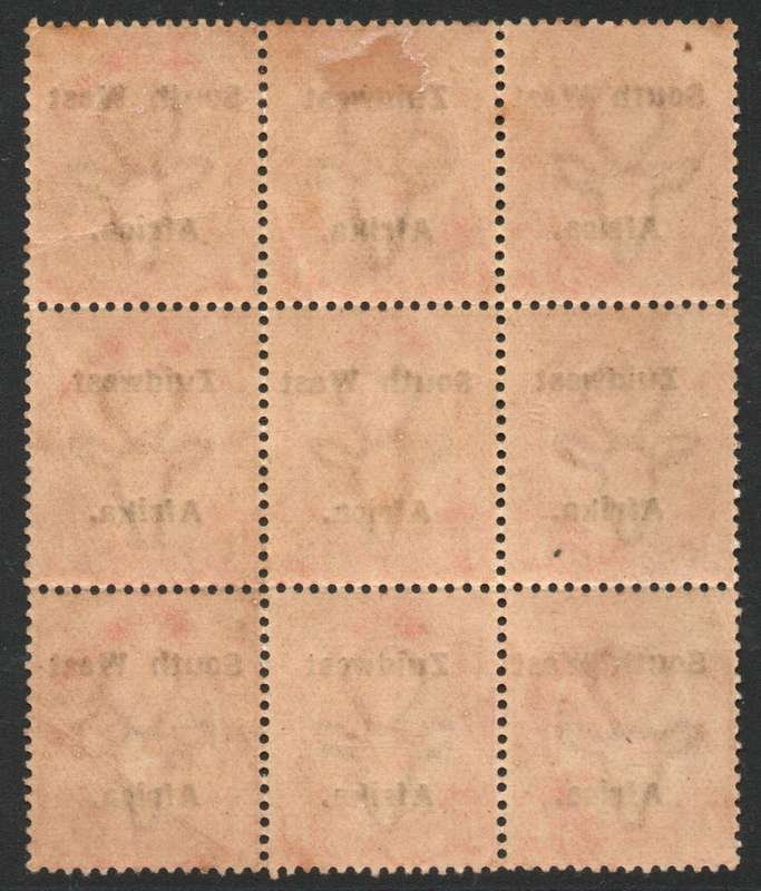 South West Africa 1926 KGV 1d red block of 9 mounted & unmounted mint. SACC 53. Cat R470