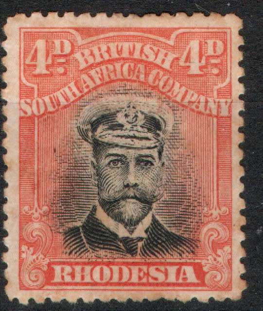Rhodesia BSA Company 1913-22 Admiral 4d Die II Perf 14 mounted mint. SACC 224. Cat R1300 (2023-25)