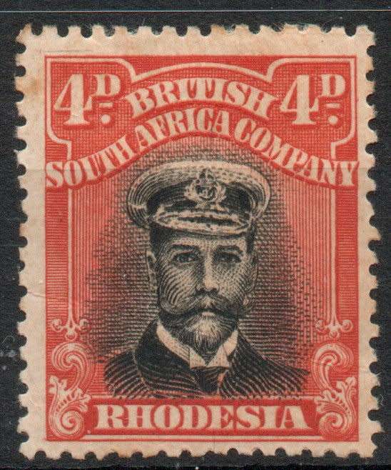 Rhodesia BSA Company 1913-22 Admiral 4d Die III Perf 14 heavy mtd mint. SACC 261. Cat R550 (2023-25)