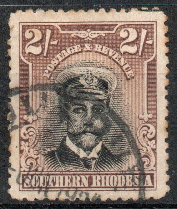 Southern Rhodesia 1924 Definitive Admiral 2/- black and brown used. SACC 12. Cat R300 (2023-25)