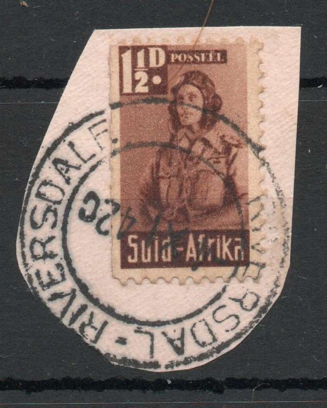 South Africa 1942-44 Small War 1½d with `Riversdale` cancel on piece.