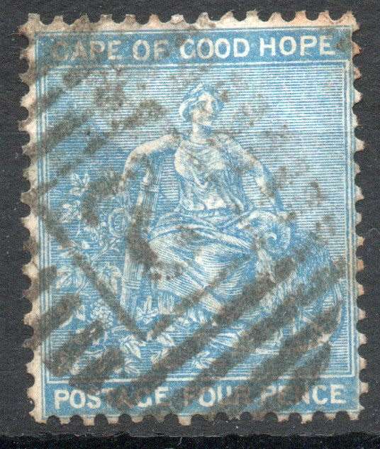 Cape of Good Hope 1864-77 "Hope" seated 4d blue fine used. SACC 19a. Cat R70 (2023-25)
