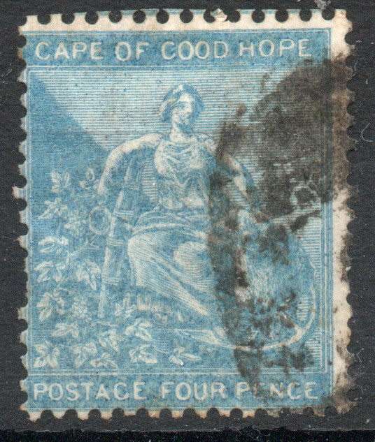 Cape of Good Hope 1864-77 "Hope" seated 4d blue fine used. SACC 19a. Cat R70 (2023-25)