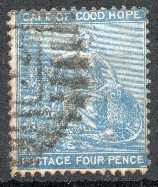 Cape of Good Hope 1864-77 "Hope" seated 4d blue fine used. SACC 19a. Cat R70 (2023-25)