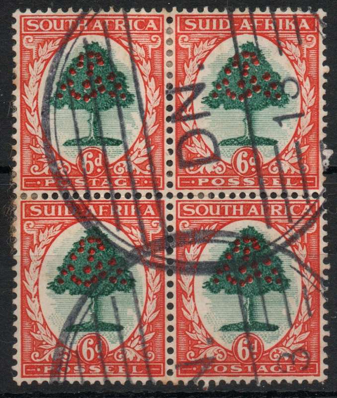 South Africa 1933-48 Hyphenated Pict 6d Type II fine used block of 4. SACC 60a. Cat R60 (2023-25)