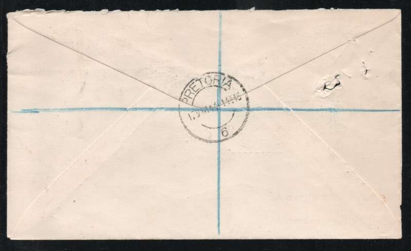 South Africa 1942-45 small war ½d bluish-green block of 4 units on cover. SACC 95. Cat stamps R100.