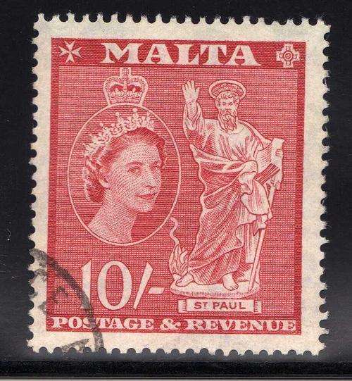 Malta  1956 Definitive 10/- VFU. SG 281. CV 14 pounds.