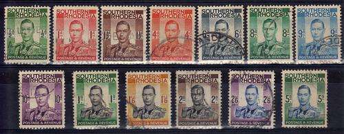 SOUTHERN RHODESIA 1937 DEFINITIVE SET OF 13 VFU. SACC 42 - 54