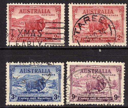 AUSTRALIA 1934 DEATH CENT OF CAPT MACARTHUR SET OF 4 VFU
