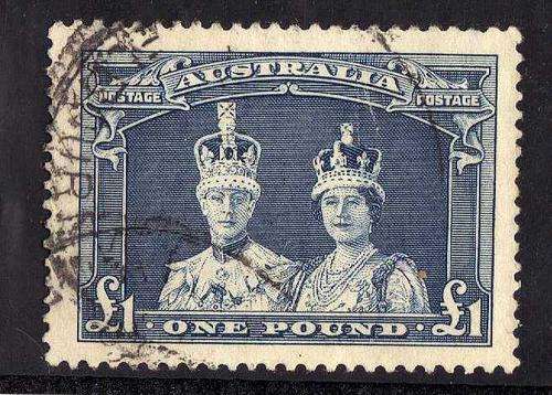 AUSTRALIA 1937 DEFINITIVE 1 POUND FINE USED SG 178. CV 35 POUNDS