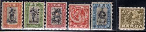 PAPUA 1932 DEFINITIVE 1/2d - 4d MOUNTED MINT. SG 130 - 135. CV 24 POUNDS