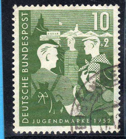 GERMANY 1952 10pf + 2pf GREEN VFU. SG 1080. CV 22 POUNDS.