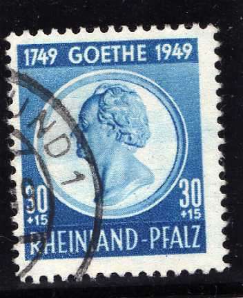 GERMANY 1949 GOETHE CENT 30 + 15 PF VFU. SG FB49. CAT 60 POUNDS.