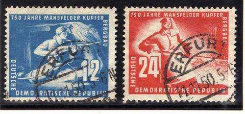 GERMANY D.D.R. 1950 COPPER MINES SET OF 2 VFU. SG E30-31. CV 20 POUNDS.