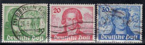 GERMANY WEST BERLIN 1949 GOETHE SET OF 3 FU. SG B61-63. MI 61-63. CAT 230 POUNDS, 250 EURO