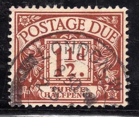 GREAT BRITAIN 1914 P/DUE 1,5d CHESTNUT VFU W/MARK SIMPLE CYPHER SG D3. CAT 20 POUNDS.