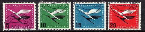 GERMANY WEST 1955 "LUFTHANSA AIRWAYS" SET OF 4 VFU. SG 1131-1134. CAT 20 POUNDS.