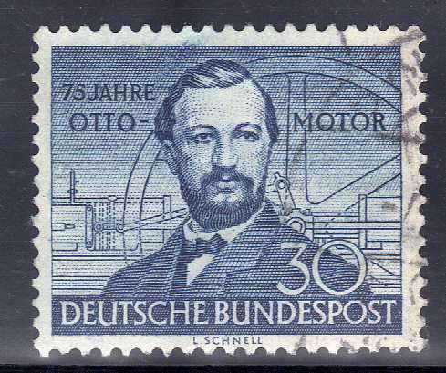GERMANY WEST 1952 75th ANNIV OF OTTO GAS ENGINE 30PF BLUE VFU. SG 1076. CAT 20 POUNDS.