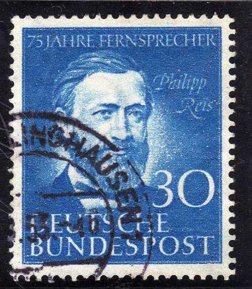 GERMANY WEST 1952 ANNIV OF GERMAN TELEPHONE SERV 30PF BLUE VFU. SG 1087. CAT 21 POUNDS.