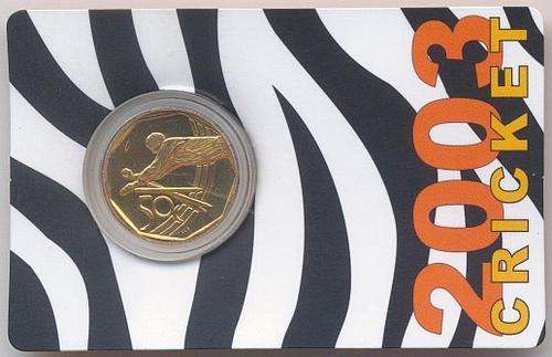 2003 Cricket, 50c SAM Proof coin, minted on Oom Paul, in original packaging