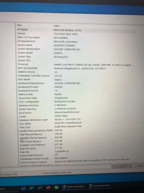ASUS VIVOBOOK PRO / N580V / INTEL 5 / 7TH GEN