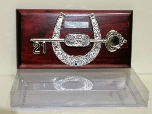 21st KEY ON WOODEN PLAQUE