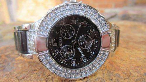 GUESS LADIES WATCH - SILVER 3 DIAL WITH BLACK STRAP!! NEWEST ARRIVAL!!!