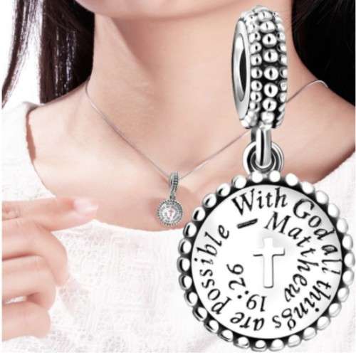 WITH GOD Pendant Charm S925 Sterling Silver fit Pandora Snake Chain Bracelet