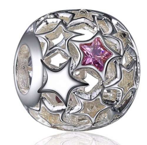 Openwork Stars with Pink Cubic Zircon fits Pandora Snake Chain Bracelet