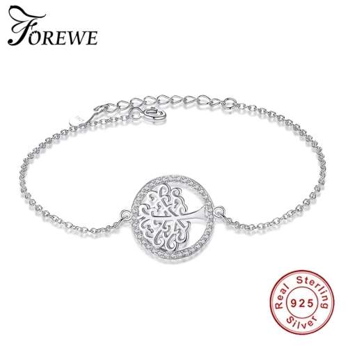Sterling Silver Tree of Life Bracelet with Austrian Rhinestone