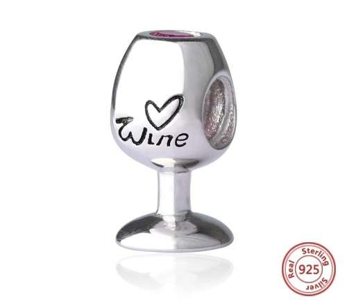 S925 Solid Red Wine Glass Charm, fits Pandora Bracelets