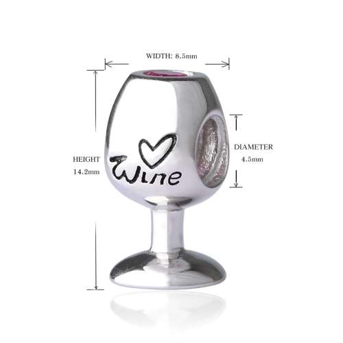 S925 Solid Red Wine Glass Charm, fits Pandora Bracelets